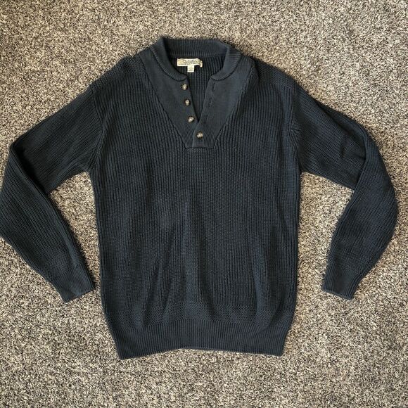 Men’s Cabela’s Cable Knit Pull On Grey Sweater Collar Button Size Large - Picture 1 of 4